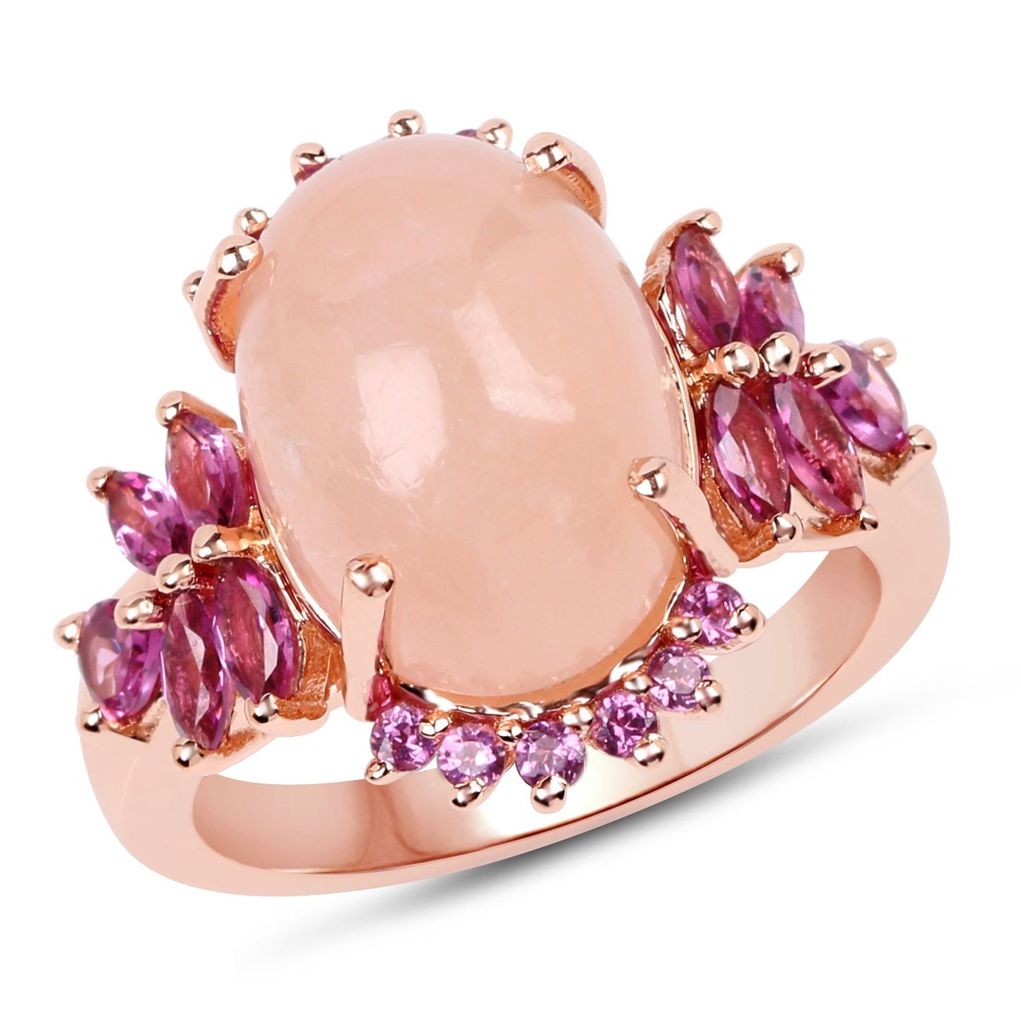 14K Rose Gold Plated 9.13 Carat Genuine Morganite and Rhodolite .925 Sterling Silver Ring Bids.com