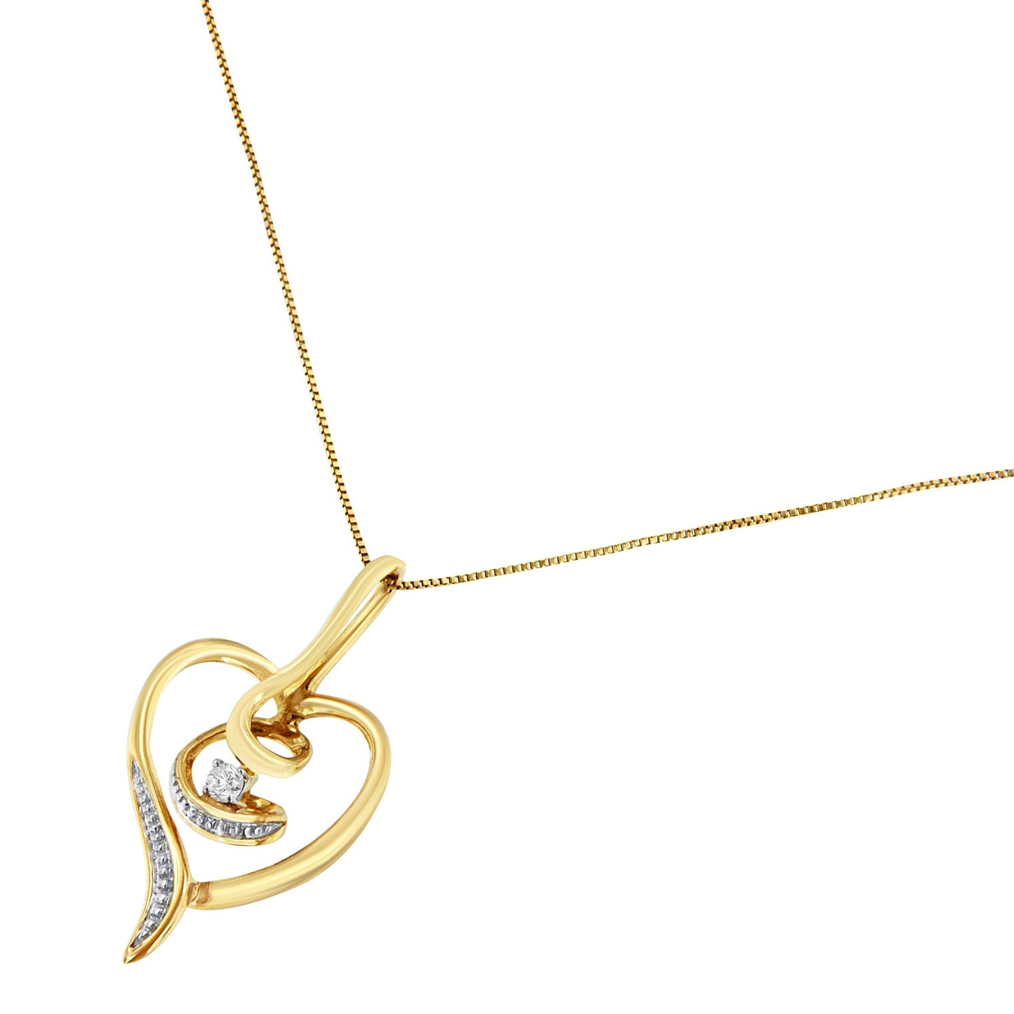 Espira 10K Yellow Gold .03 Cttw Diamond-Accented Round-Cut Diamond Swirl Open Heart 18" Pendant Necklace (I-J Color, I2-I3 Clarity) Bids.com