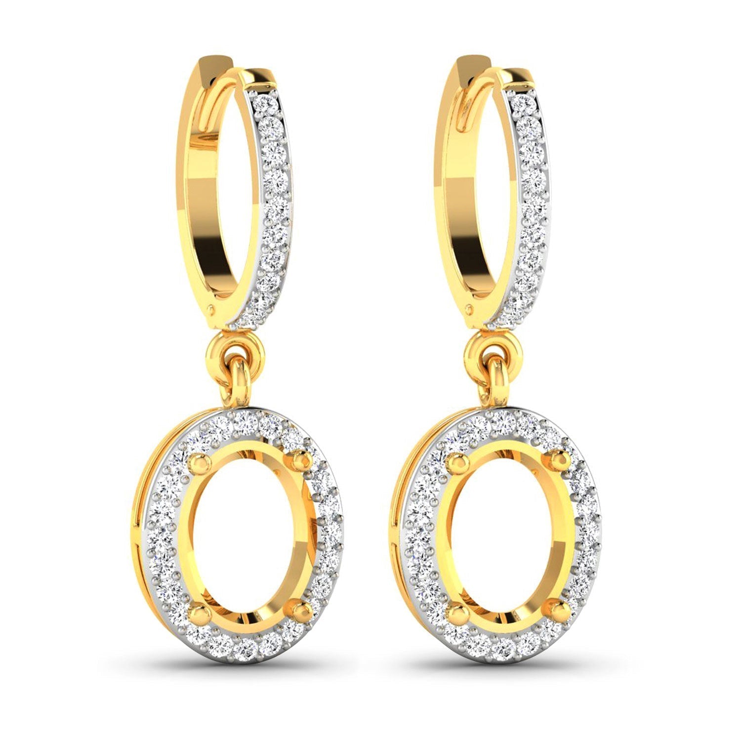 0.32 Carat Genuine White Diamond 14K Yellow Gold Semi Mount Earrings - holds 8x6mm Oval Gemstones Bids.com