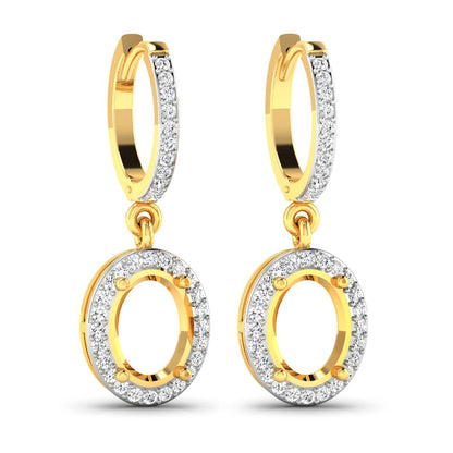 0.32 Carat Genuine White Diamond 14K Yellow Gold Semi Mount Earrings - holds 8x6mm Oval Gemstones Bids.com