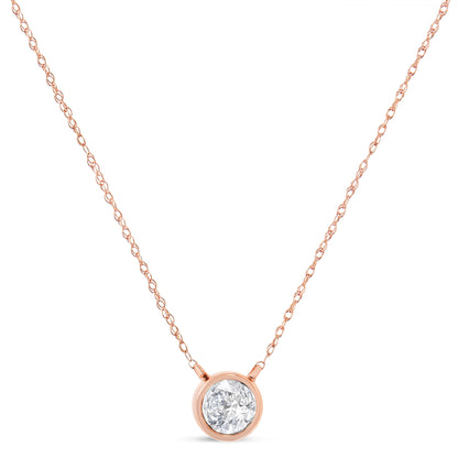 AGS Certified 10K Rose Gold 1/5 Cttw Bezel Set Round Diamond Solitaire 16-18" Adjustable Pendant Necklace (H-I Color, VS1-VS2 Clarity) Bids.com
