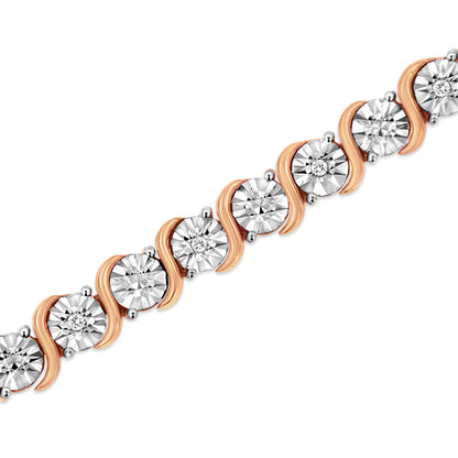 14K Rose Gold Plated .925 Sterling Silver 1/10 Cttw Diamond Round Miracle Plate and "S" Link Tennis Bracelet (I-J Color, I2- I3 Clarity) - 7" Bids.com
