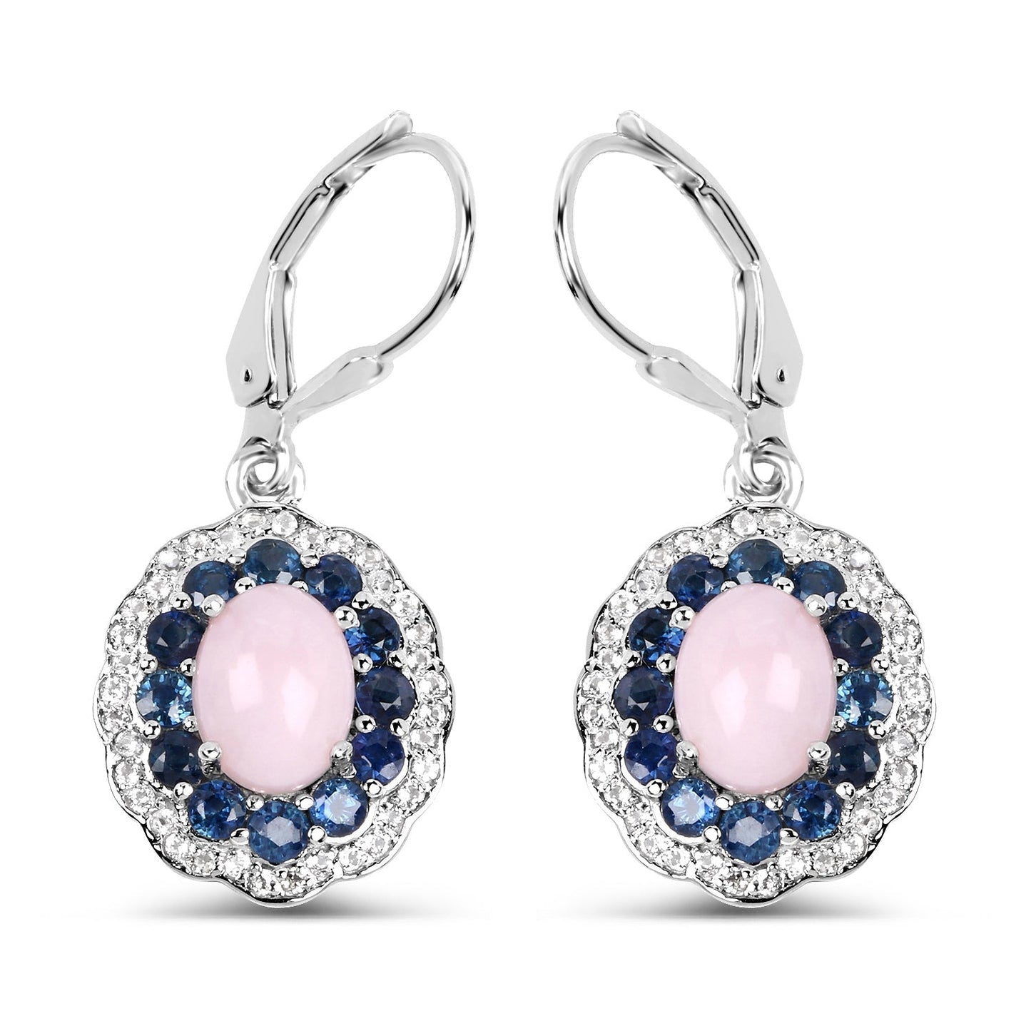 4.00 Carat Genuine Opal Pink, Blue Sapphire and White Topaz .925 Sterling Silver Earrings Bids.com