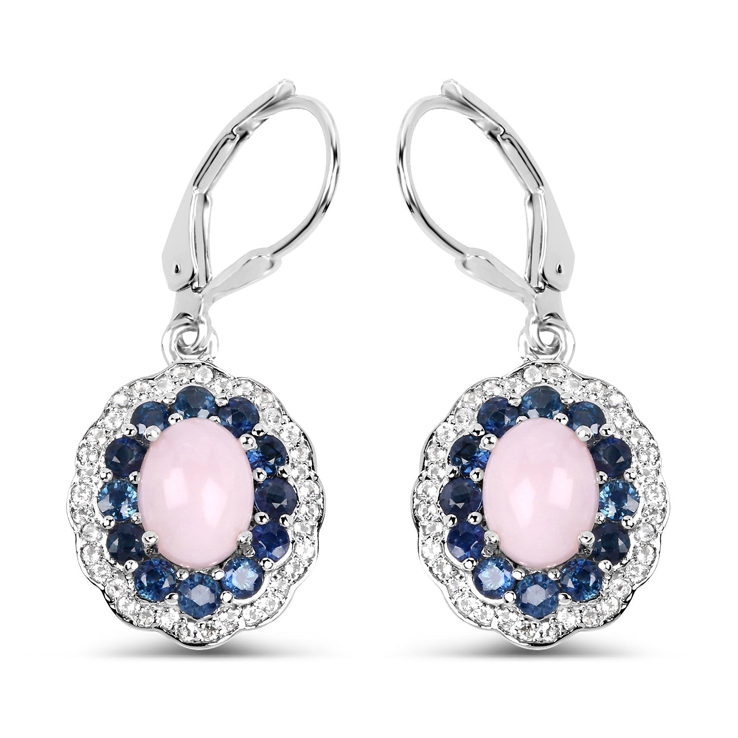 4.00 Carat Genuine Opal Pink, Blue Sapphire and White Topaz .925 Sterling Silver Earrings Bids.com