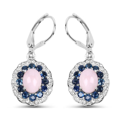 4.00 Carat Genuine Opal Pink, Blue Sapphire and White Topaz .925 Sterling Silver Earrings Bids.com