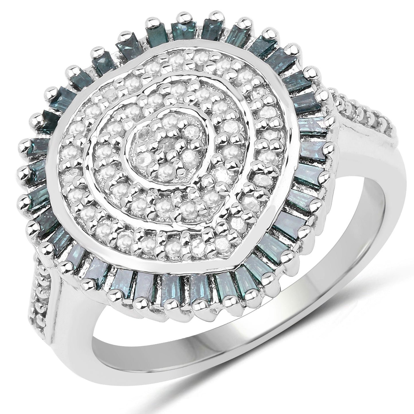 0.74 Carat Genuine White Diamond and Green Diamond .925 Sterling Silver Ring Bids.com