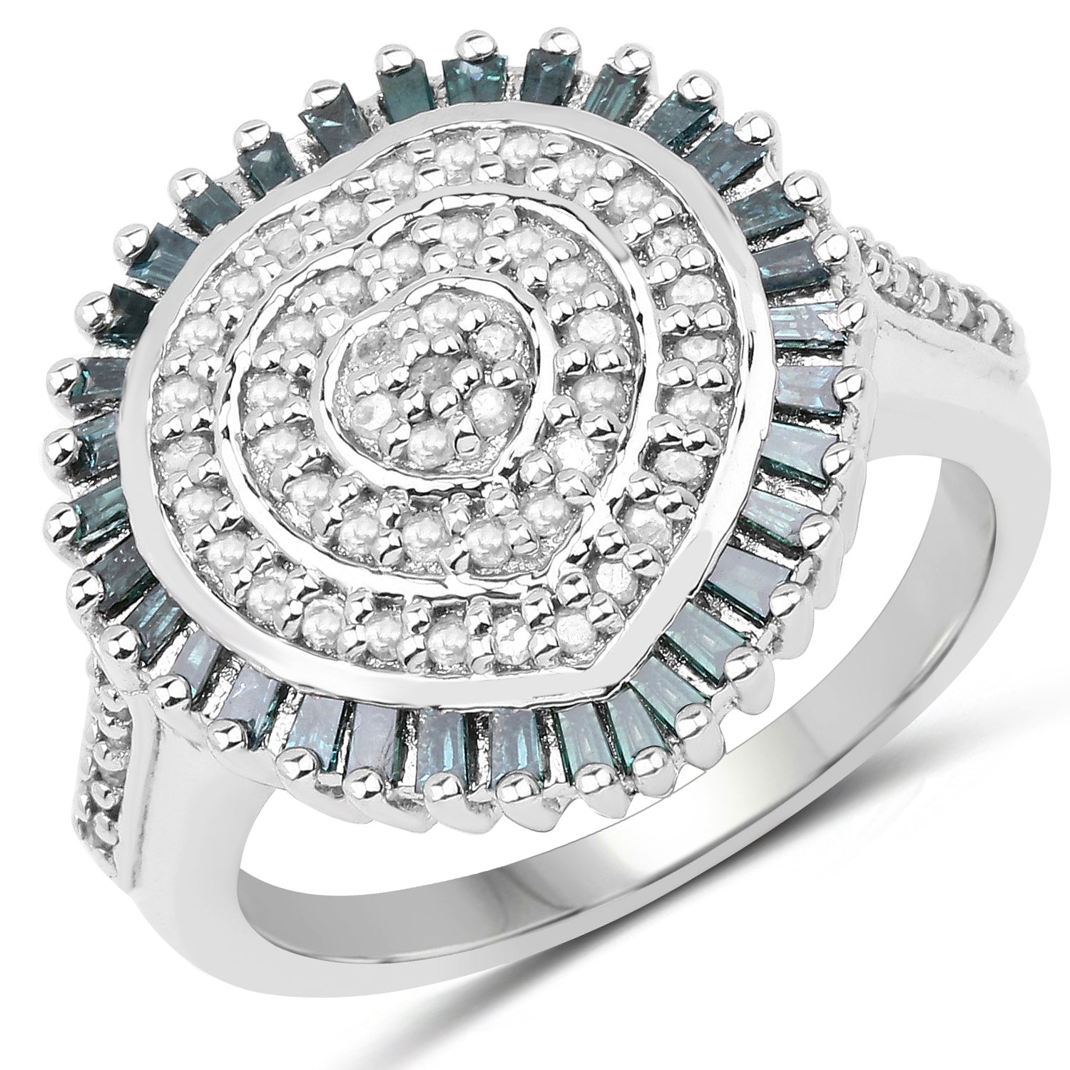 0.74 Carat Genuine White Diamond and Green Diamond .925 Sterling Silver Ring Bids.com