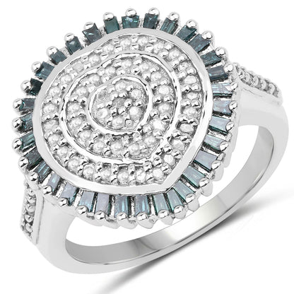 0.74 Carat Genuine White Diamond and Green Diamond .925 Sterling Silver Ring Bids.com