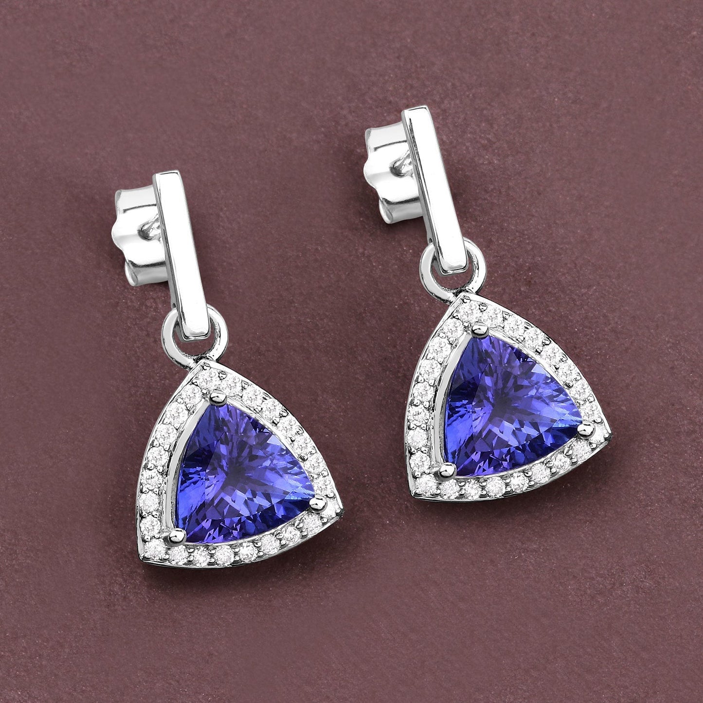 3.86 Carat Genuine Tanzanite and White Diamond 14K White Gold Earrings Bids.com