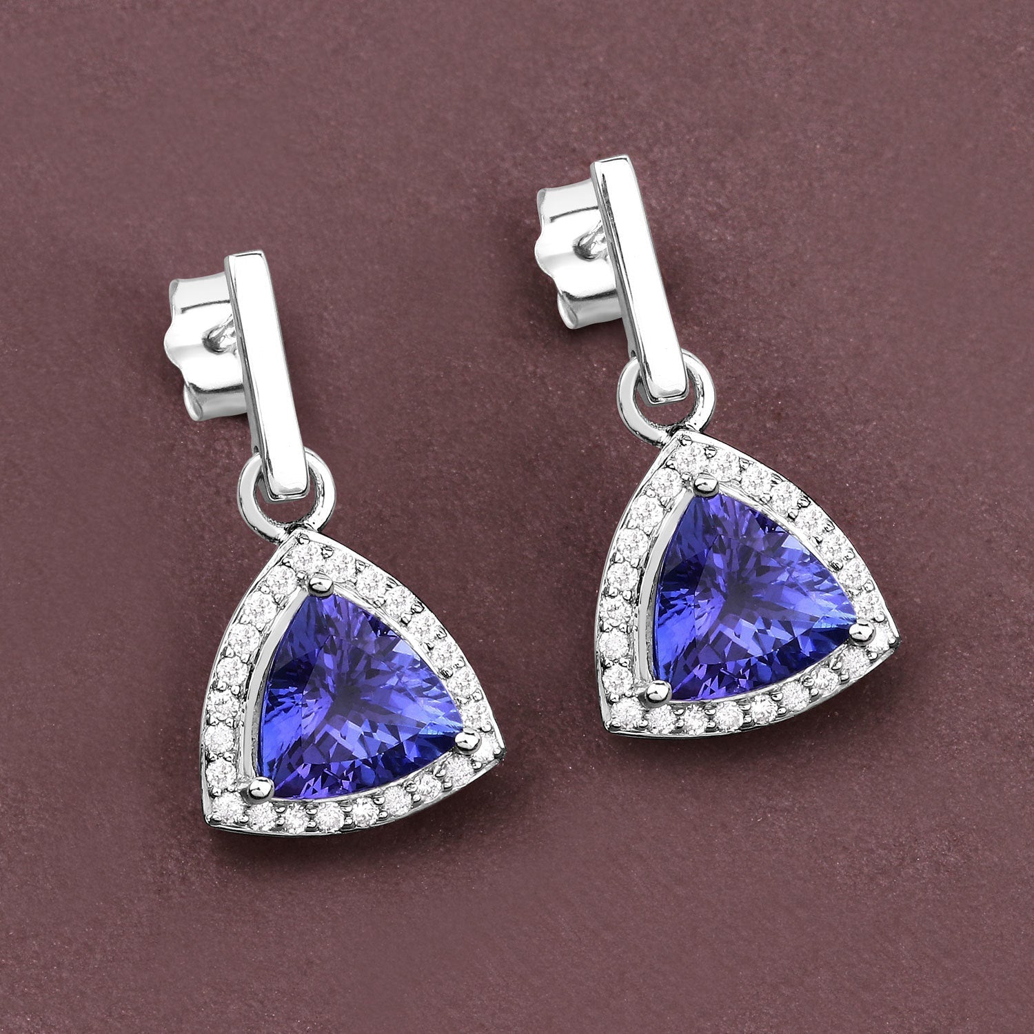3.86 Carat Genuine Tanzanite and White Diamond 14K White Gold Earrings Bids.com