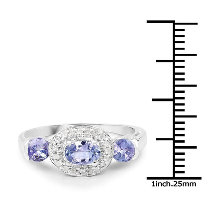 1.00 Carat Genuine Tanzanite and White Topaz .925 Sterling Silver Ring Bids.com