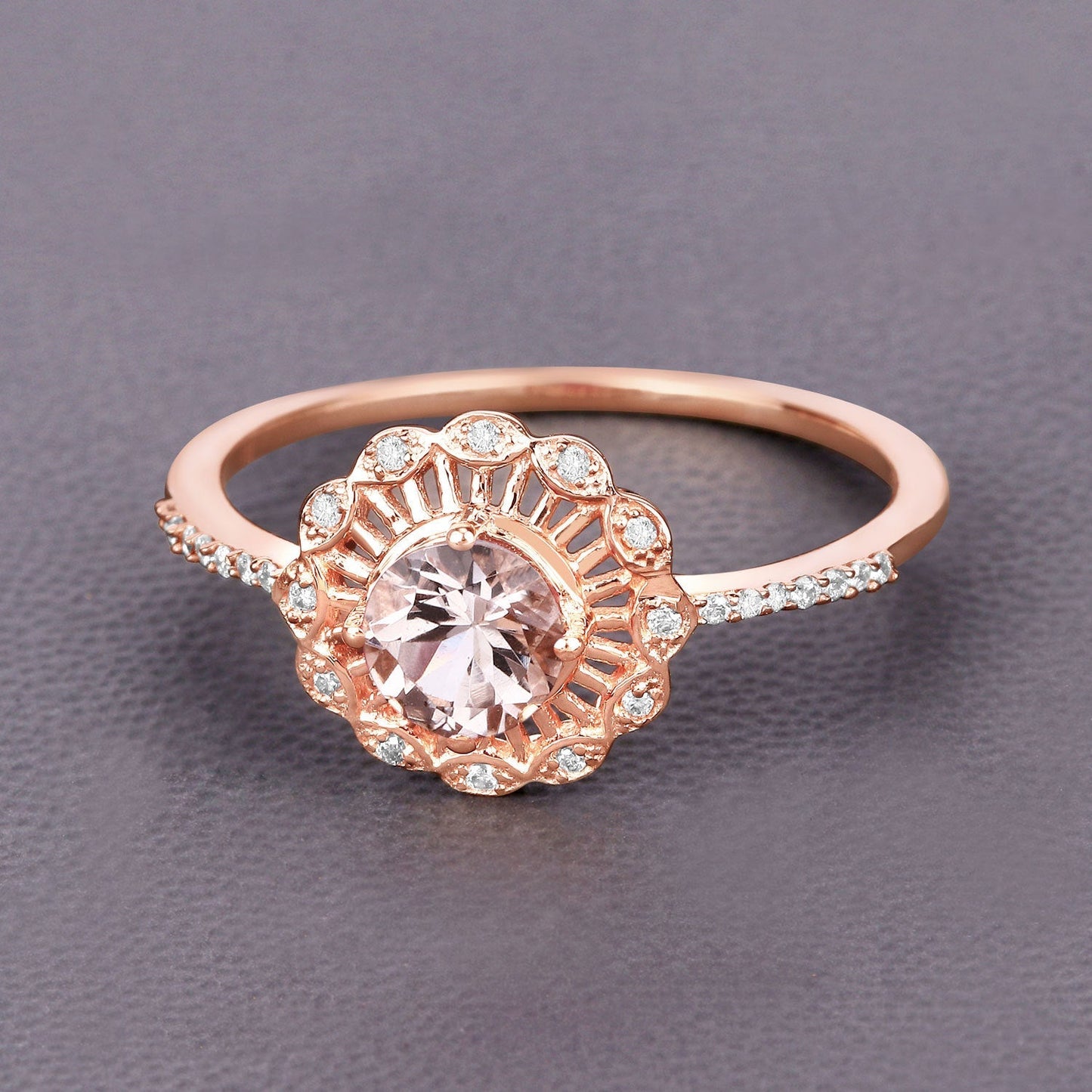 0.54 Carat Genuine Morganite and White Diamond 14K Rose Gold Ring Bids.com