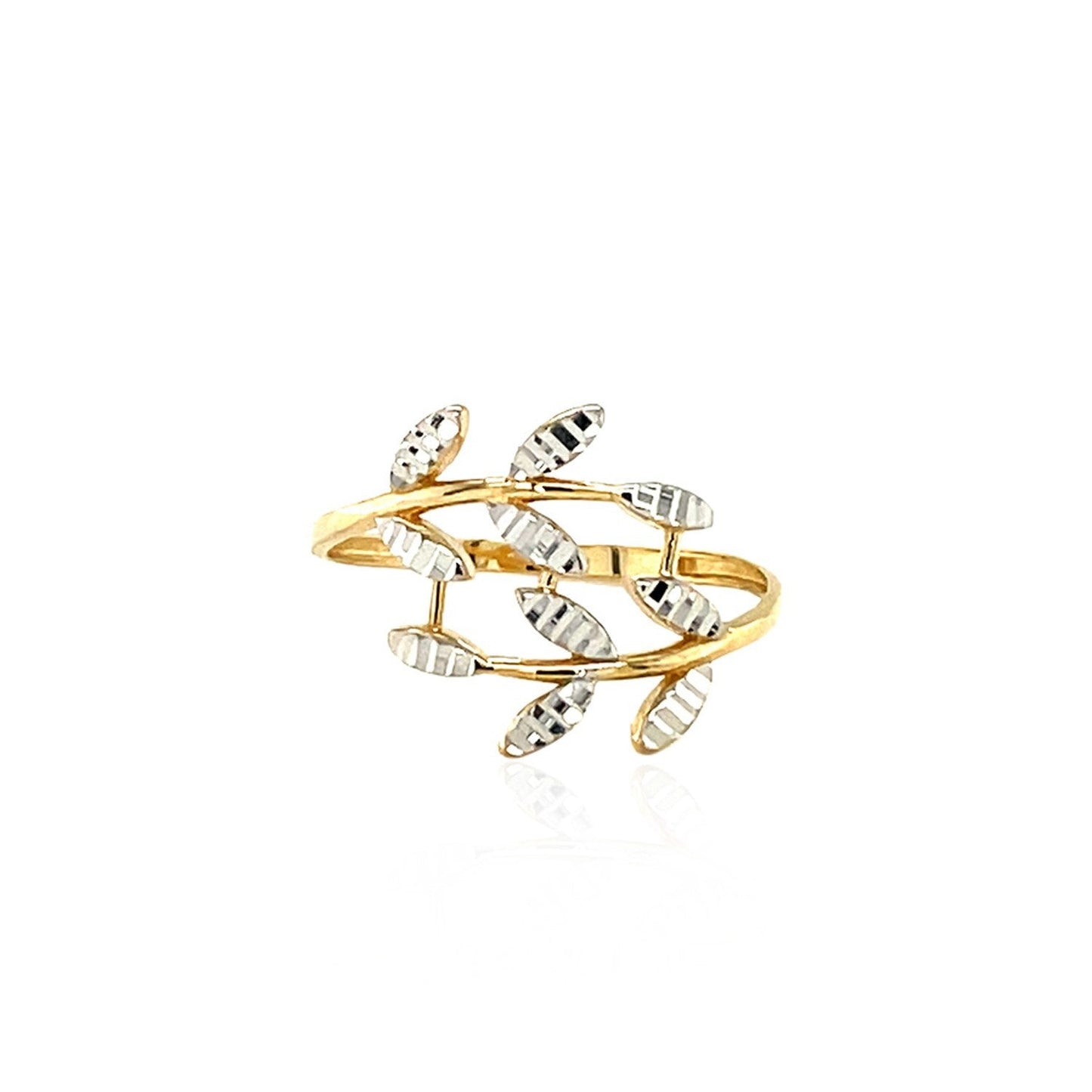 14k Two Tone Gold Crossover Ring with Textured Leaves Bids.com