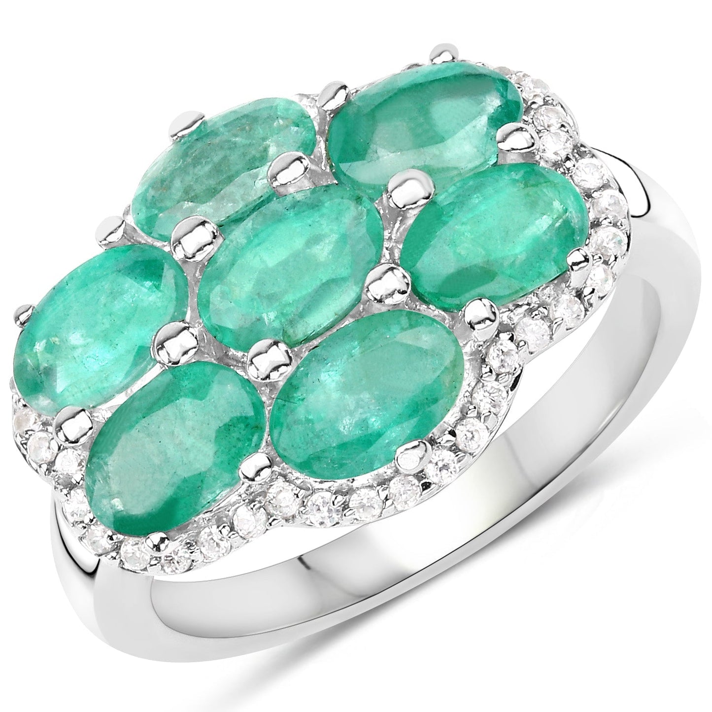3.33 Carat Genuine Zambian Emerald and White Zircon .925 Sterling Silver Ring Bids.com