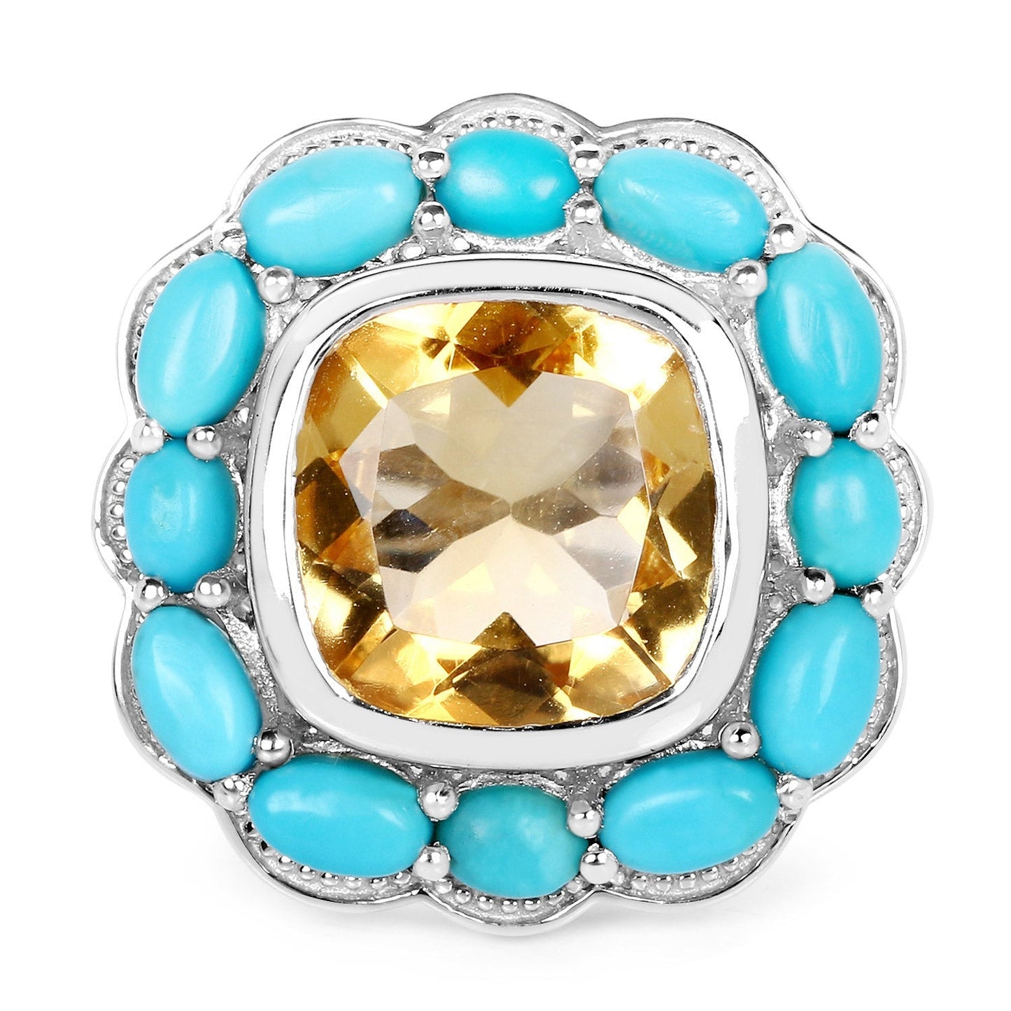 9.26 Carat Genuine Citrine and Turquoise .925 Sterling Silver Ring Bids.com
