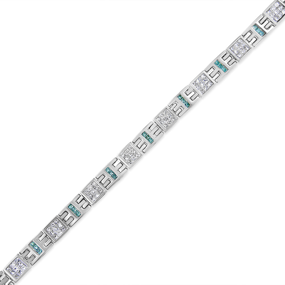 14K White Gold Princess-Cut white and Blue Diamond 3.00 cttw Fashion Link Bracelet (H-I Color, SI1-SI2 Clarity) Bids.com