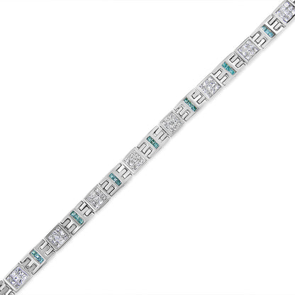 14K White Gold Princess-Cut white and Blue Diamond 3.00 cttw Fashion Link Bracelet (H-I Color, SI1-SI2 Clarity) Bids.com
