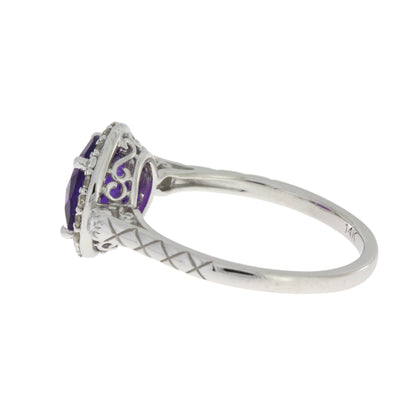 Genuine 2.07ct Amethyst Diamond Ring 14KT White Gold Bids.com