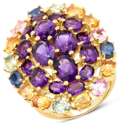 9.04 Carat Genuine Multi Stones .925 Sterling Silver Ring Bids.com