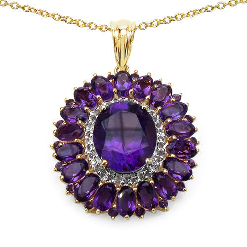 14K Yellow Gold Plated 8.55 Carat Genuine Amethyst & White Topaz .925 Sterling Silver Pendant Bids.com
