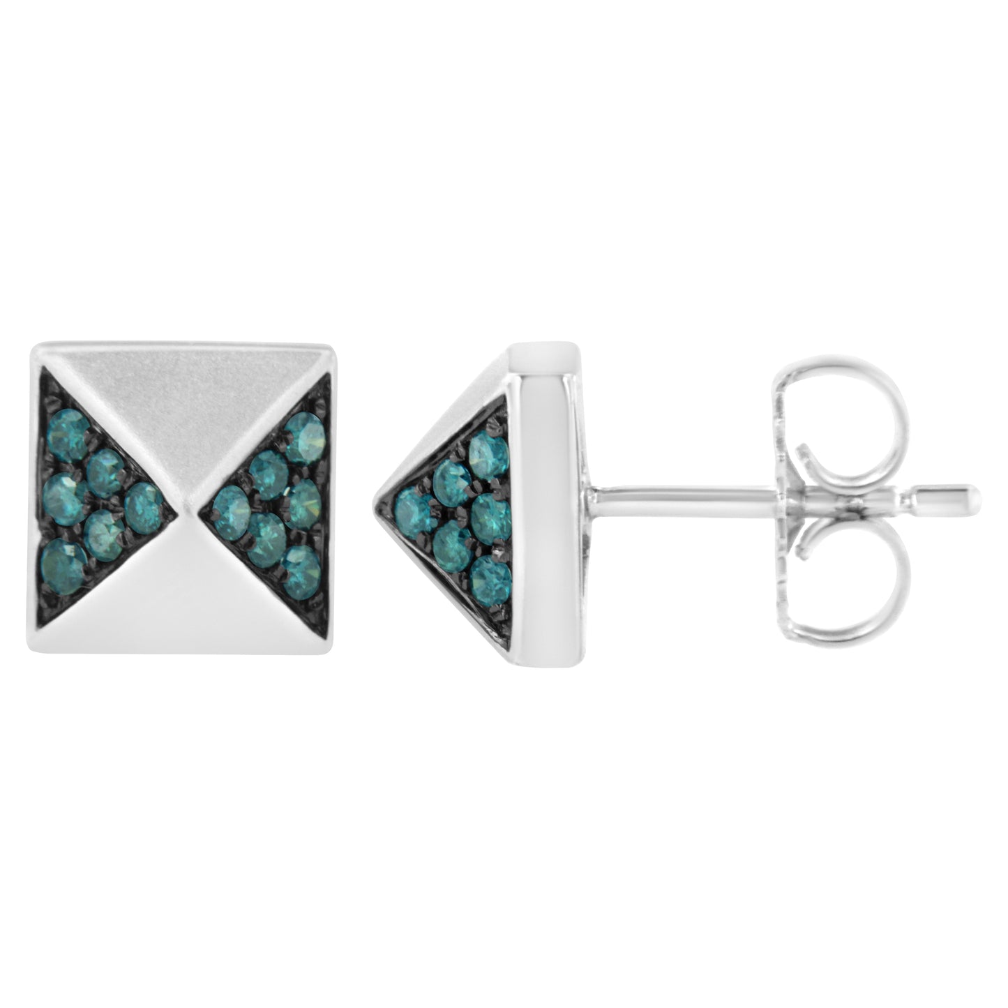 14K White Gold 1/4 Cttw Treated Blue Diamond Pyramid Stud Earring (Blue Color, SI1-SI2 Clarity) Bids.com