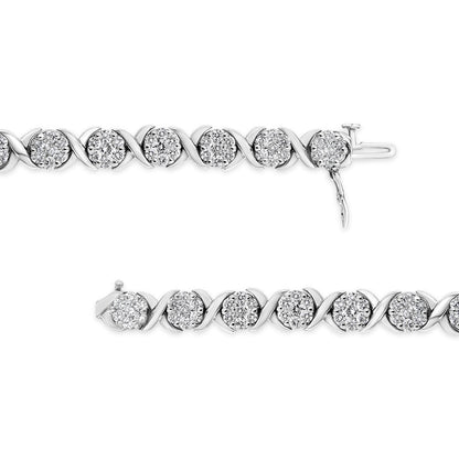 14K White Gold 6-1/3 Cttw Round Brilliant-Cut Diamond Round Cluster & X-Link 7" Tennis Bracelet (I-J Color, SI2-I1 Clarity) Bids.com