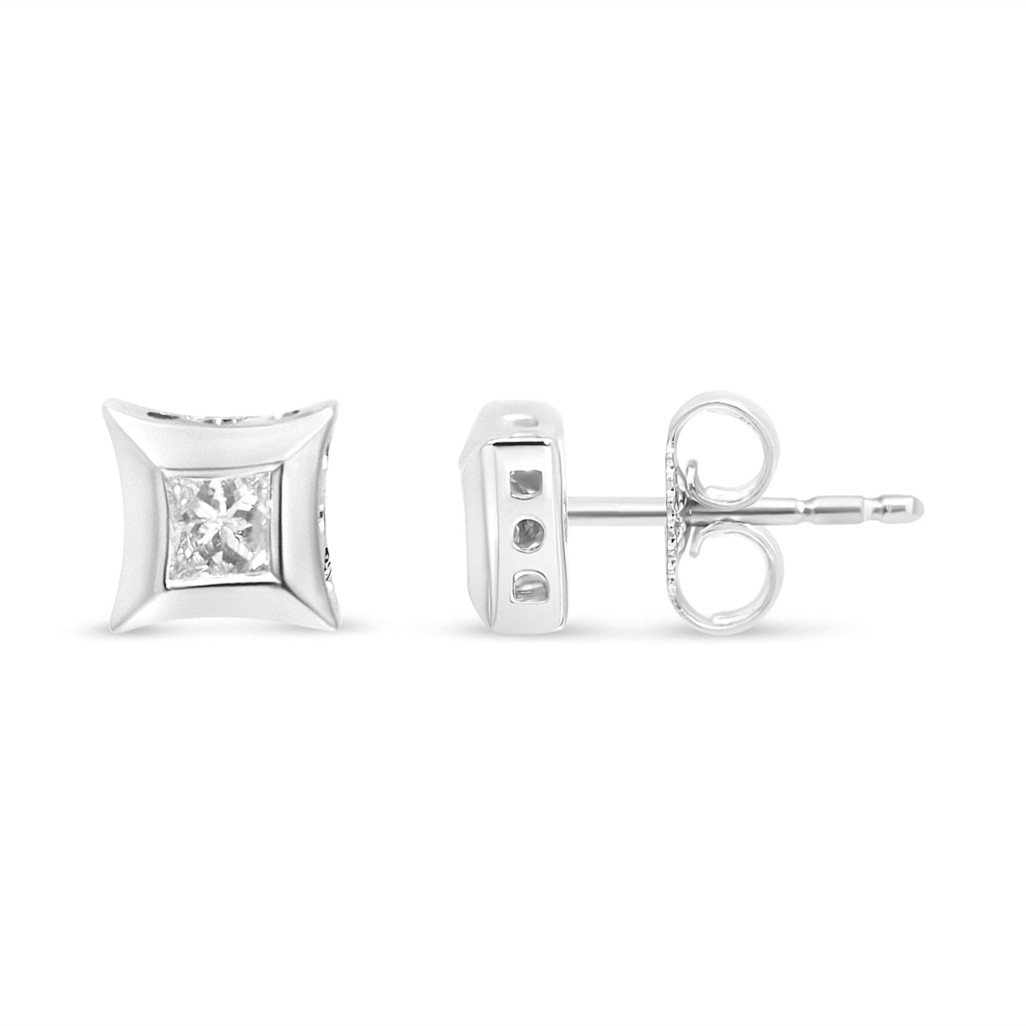 10K White Gold 1/3 Cttw Invisible Set Style Princess-Cut Diamond Stud Earrings (H-I Color, SI2-I1 Clarity) Bids.com