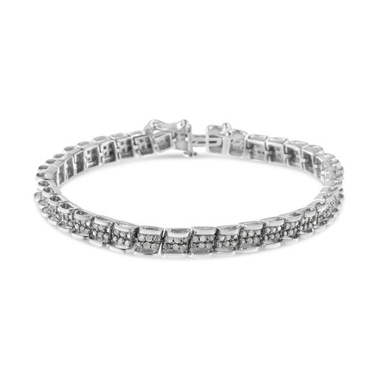 .925 Sterling Silver 2.0 Cttw Diamond 7" Round Miracle Plate Link Bracelet (I-J Color, I2-I3 Clarity) Bids.com