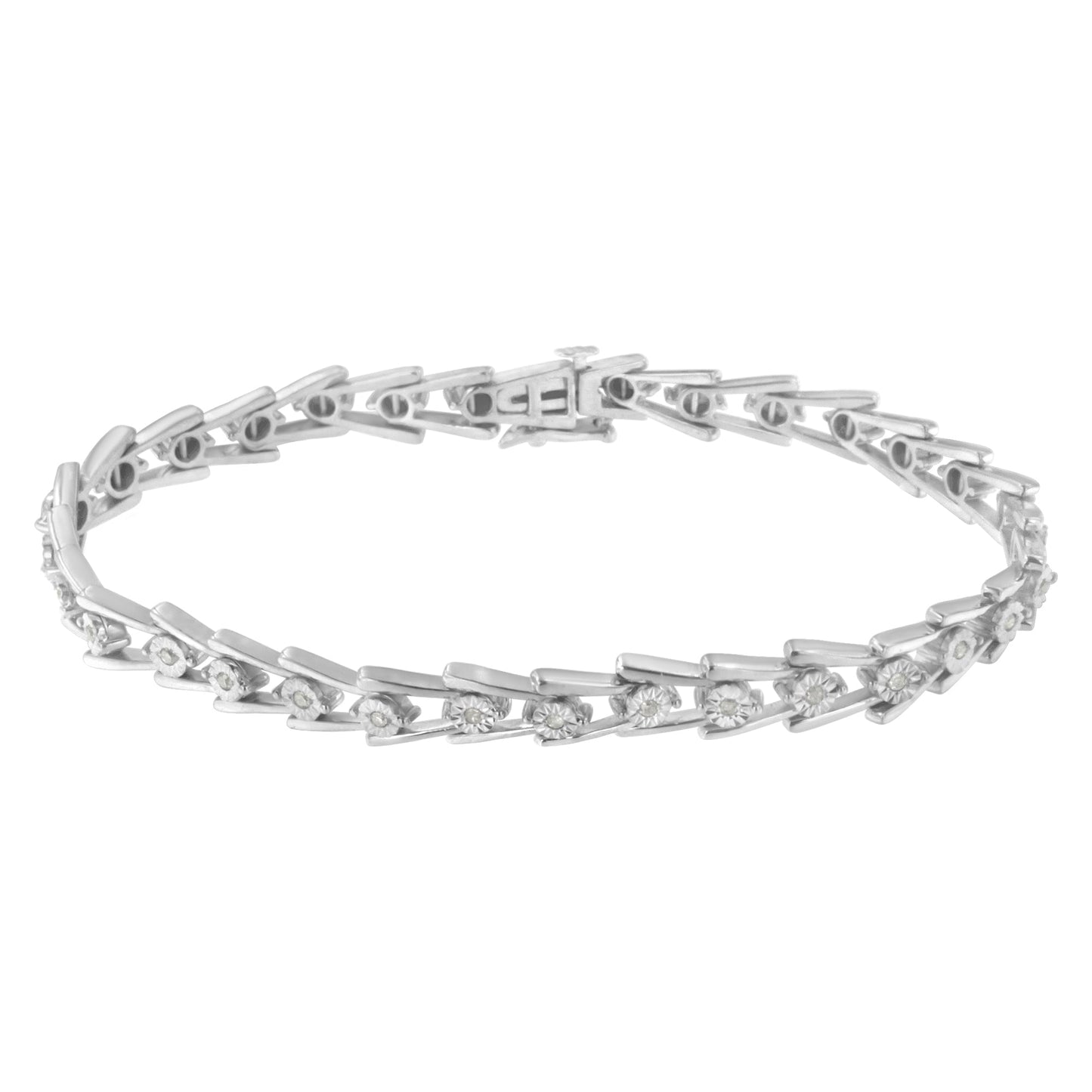 .925 Sterling Silver 1/4 cttw Miracle Set Diamond Sleek and Open "V"Bracelet (I-J Color, I3 Clarity) -7.5" Bids.com