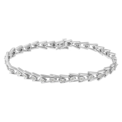 .925 Sterling Silver 1/4 cttw Miracle Set Diamond Sleek and Open "V"Bracelet (I-J Color, I3 Clarity) -7.5" Bids.com
