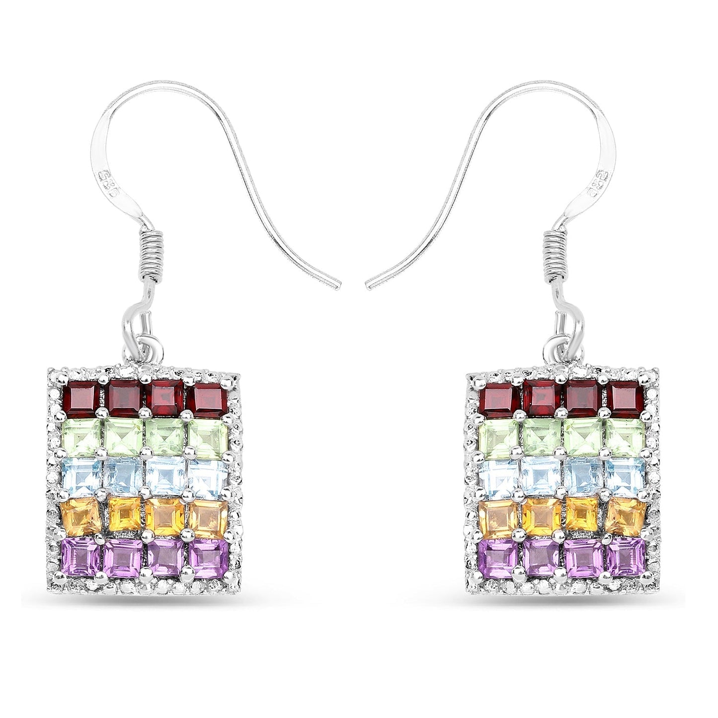 4.32 Carat Genuine Multi Stones .925 Sterling Silver Earrings Bids.com