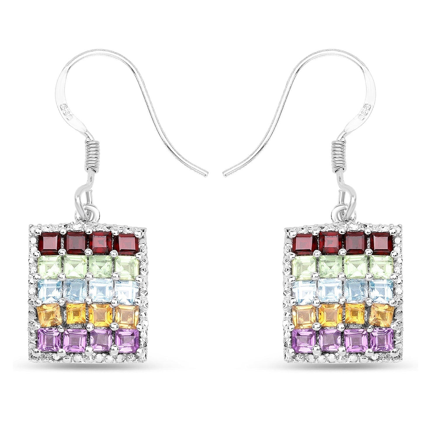 4.32 Carat Genuine Multi Stones .925 Sterling Silver Earrings Bids.com