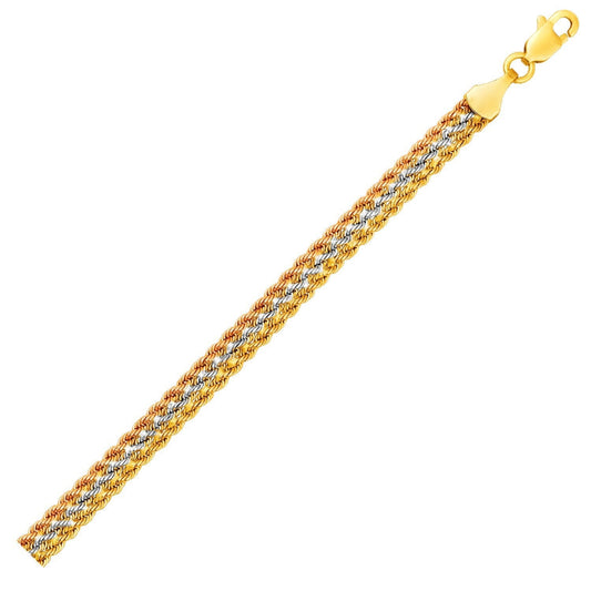 10k Tri-Toned Gold Multi-Strand Rope Chain Bracelet (6.35 mm) Bids.com