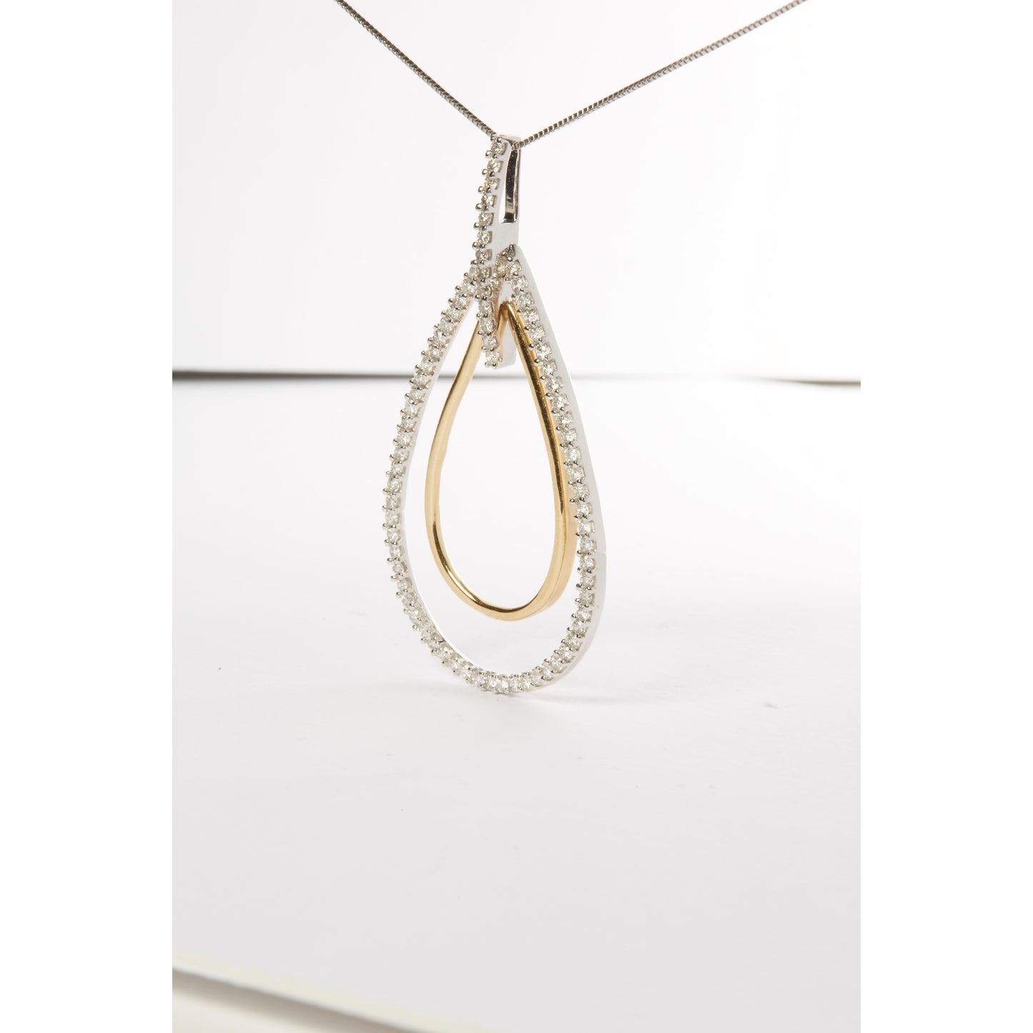 14K Two-Tone Gold Round Cut Diamond Double Burst Pendant Necklace (1.00 cttw, H-I Color, SI2-I1 Clarity) Bids.com