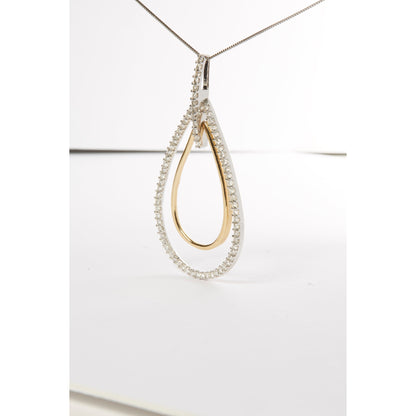 14K Two-Tone Gold Round Cut Diamond Double Burst Pendant Necklace (1.00 cttw, H-I Color, SI2-I1 Clarity) Bids.com