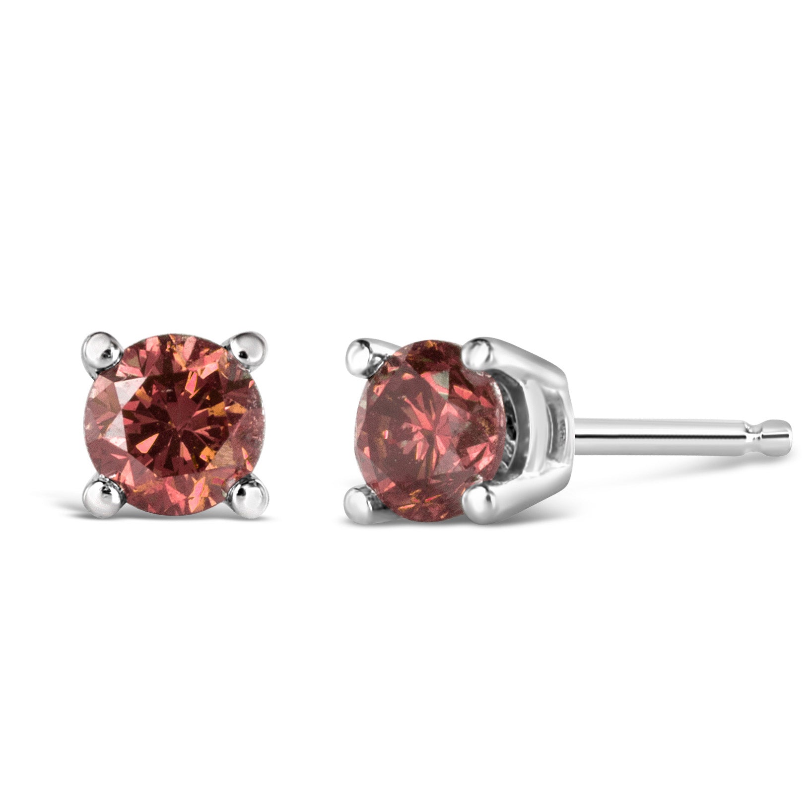 14K White Gold 1.0 Cttw Round Brilliant Cut Lab Grown Pink Diamond 4-Prong Classic Solitaire Earrings (Pink Color, VVS2-VS1 Clarity) Bids.com