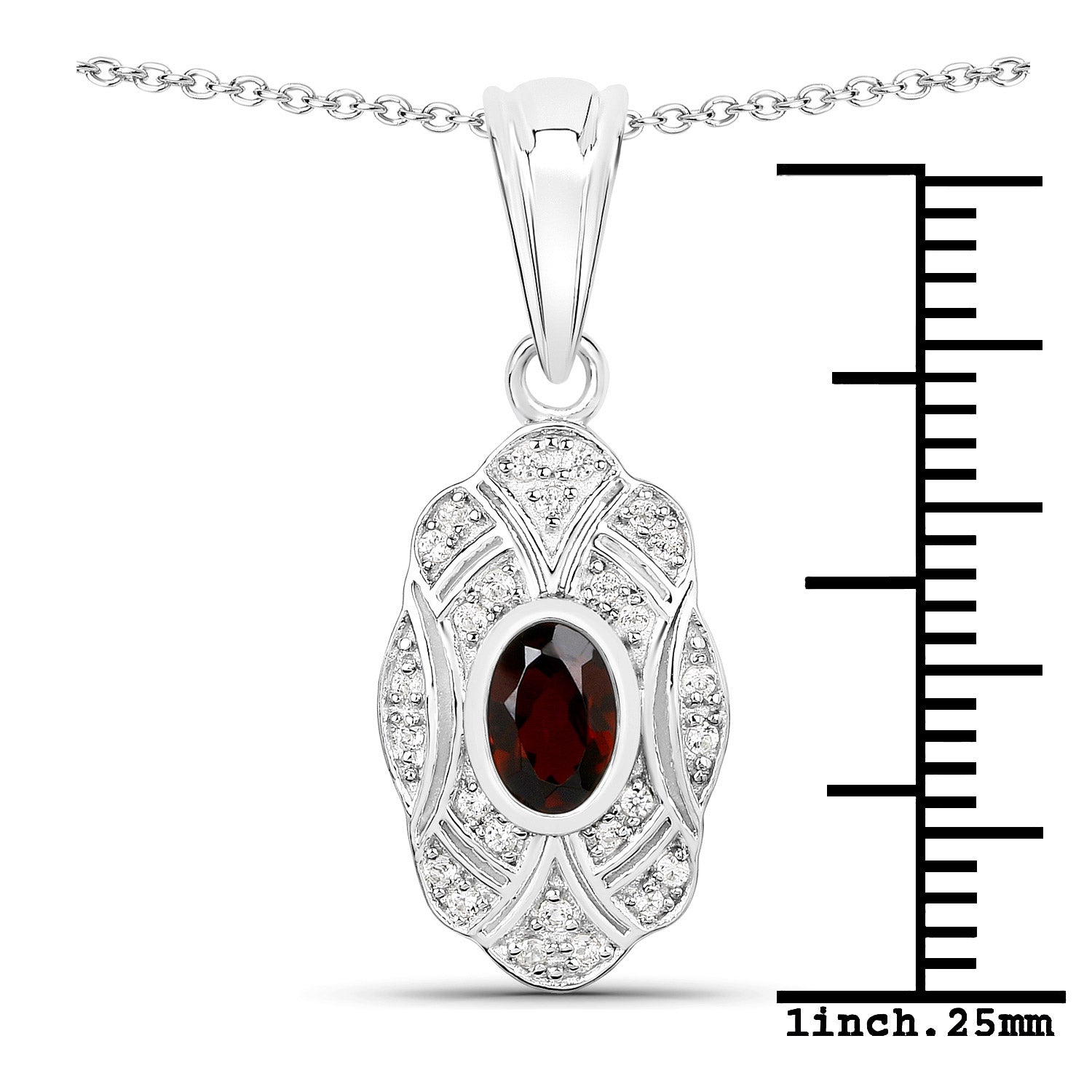 0.63 Carat Genuine Garnet and White Topaz .925 Sterling Silver Pendant Bids.com
