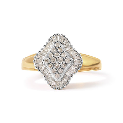 10K Yellow Gold 1/2 Cttw Round And Baguette-cut Diamond Rhombus Head and Halo Ring (I-J Color, I1-I2 Clarity) - Ring Size 7 Bids.com