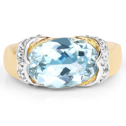 14K Yellow Gold Plated 6.56 Carat Genuine Blue Topaz and White Topaz .925 Sterling Silver Ring Bids.com