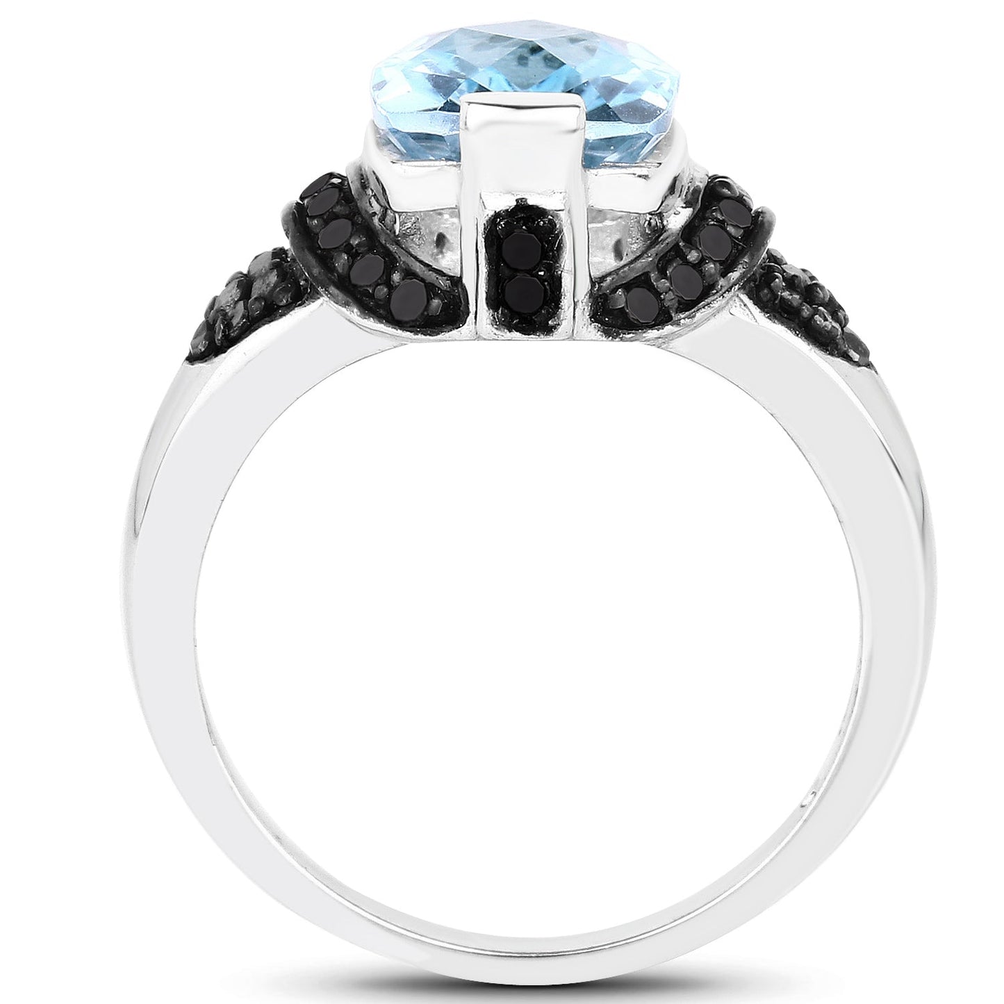 3.81 Carat Genuine Baby Swiss Blue Topaz, Black Diamond and White Diamond .925 Sterling Silver Ring Bids.com