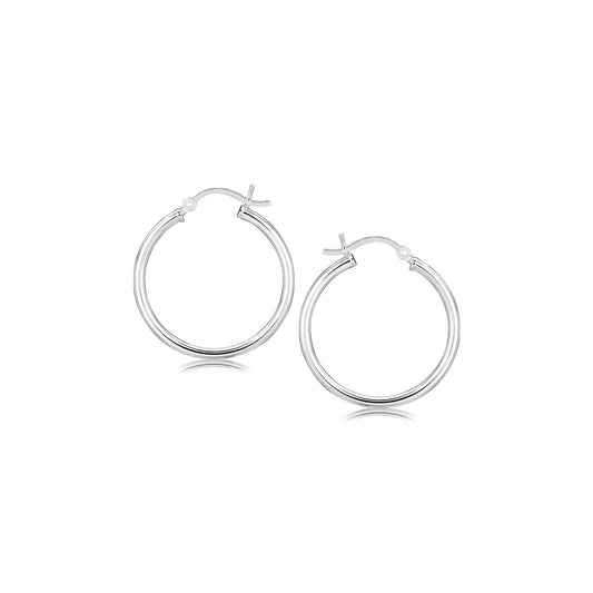 Sterling Silver Rhodium Plated Thin and Polished Hoop Motif Earrings (25mm) Bids.com