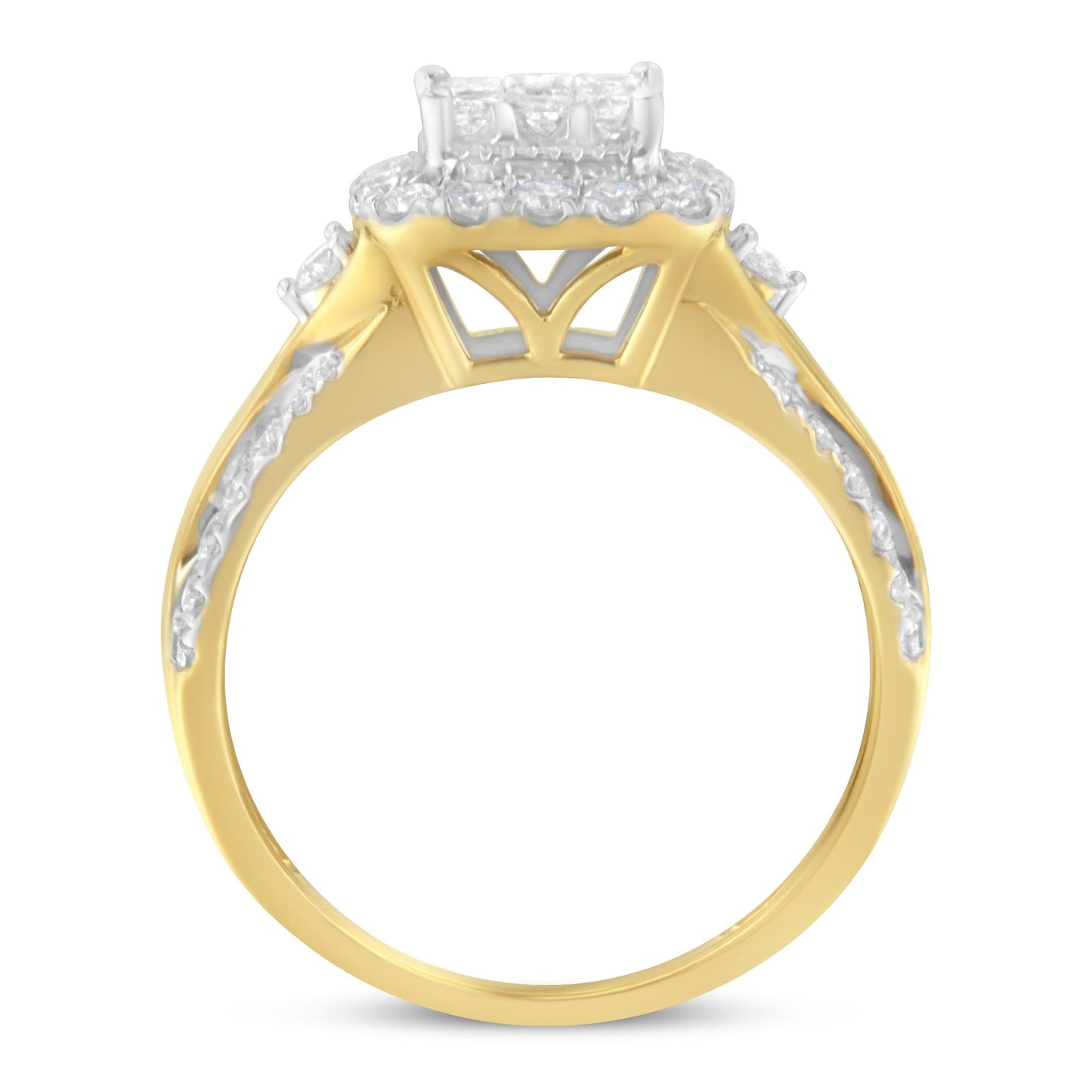 10K Yellow Gold 1.0 Cttw Diamond Composite Cushion-Shape Halo 3-Band-Look Engagement Ring (H-I Color, SI1-SI2 Clarity) - Size 6-1/4 Bids.com