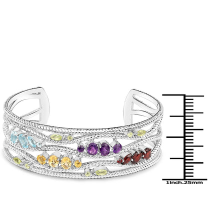 4.82 Carat Genuine Multi Stones .925 Sterling Silver Cuff Bangle Bids.com