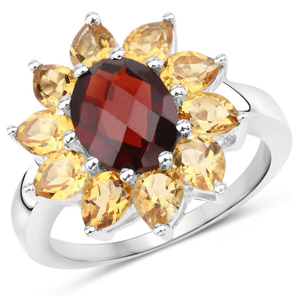 5.50 Carat Genuine Garnet and Citrine .925 Sterling Silver Ring Bids.com