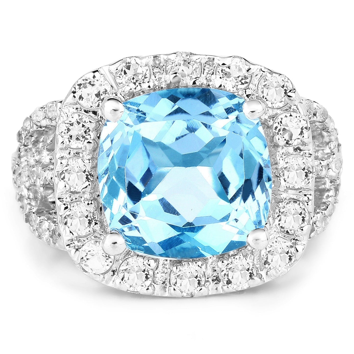 5.17 Carat Genuine Blue Topaz and White Topaz .925 Sterling Silver Ring Bids.com