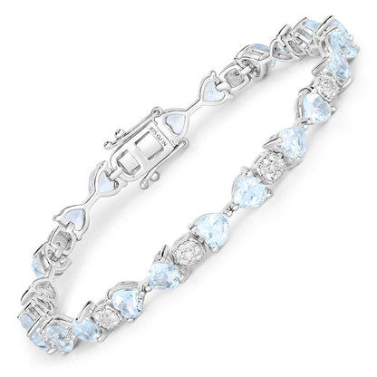 7.36 Carat Genuine Aquamarine and White Diamond .925 Sterling Silver Bracelet Bids.com