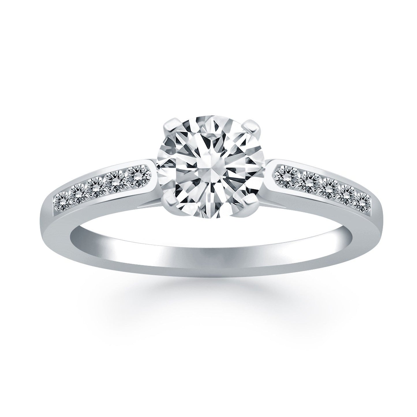 14k White Gold Diamond Channel Cathedral Engagement Ring Bids.com