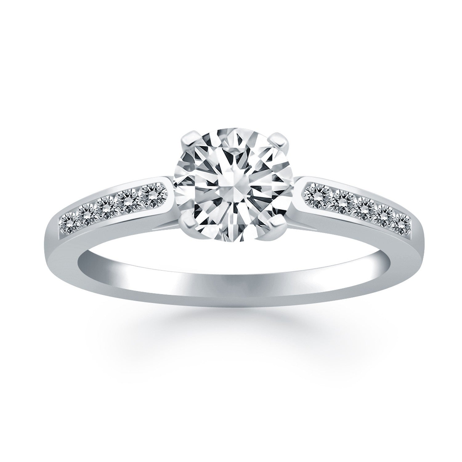 14k White Gold Diamond Channel Cathedral Engagement Ring Bids.com