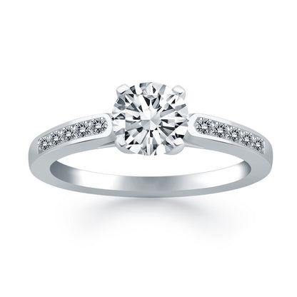 14k White Gold Diamond Channel Cathedral Engagement Ring Bids.com