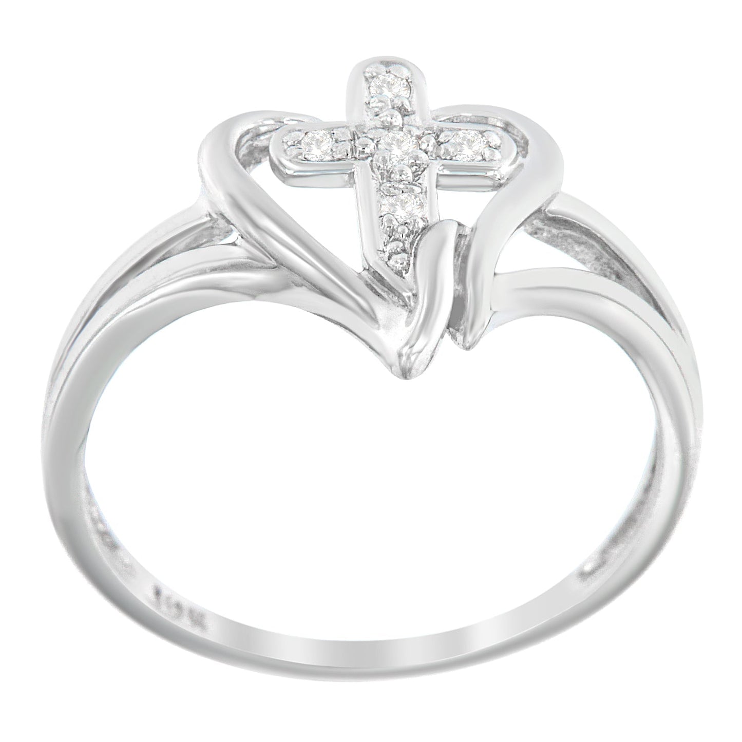 10K White Gold Diamond-Accented Cross & Open Heart Promise Fashion Ring (H-I Color, I1-I2 Clarity) - Size 7 Bids.com